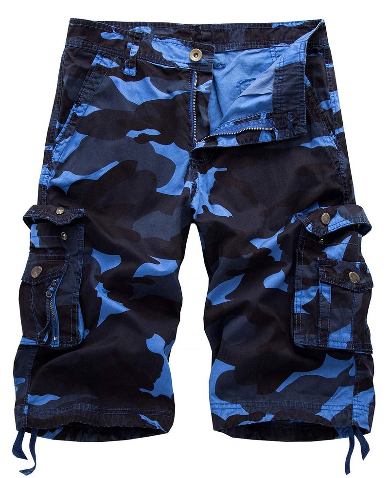 IDEALSANXUN Men's Casual Loose Fit Multi-Pockets Military Cargo Shorts (Camo Blue, 44) - Image 1